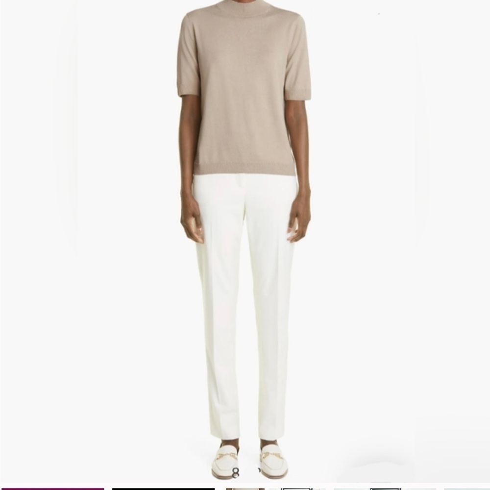 Lafayette 148 New York Irving Straight Leg Stretch Wool Ankle Pants Cream Sz 12